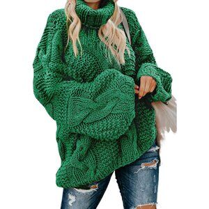 Elegant Oversized Turtleneck Sweater with Relaxed Fit and Cable Knit Design
